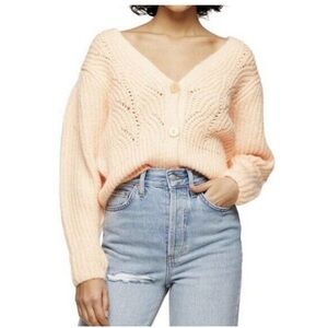 Topshop Cropped V-Neck Cardigan Peach Cantaloupe Size Large NWT